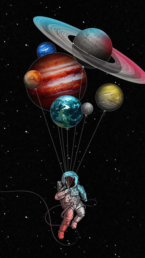 Astronaut With Planet Balloons Iphone Wallpapers Iphone Wallpapers