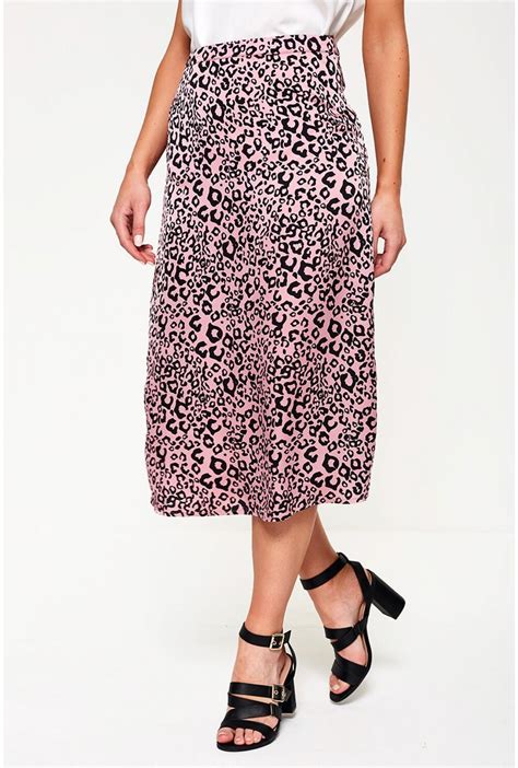 Vila Satin Leopard Print Skirt In Pink Iclothing