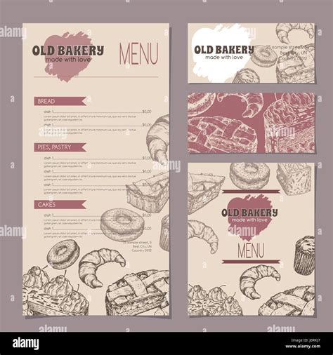 Set Of Bakery Shop Templates With Menu Visit Cards And Reserved Card