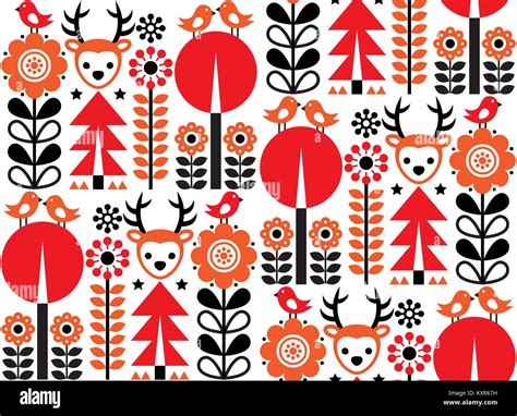 Finnish Inspired Seamless Vector Folk Art Pattern Scandinavian