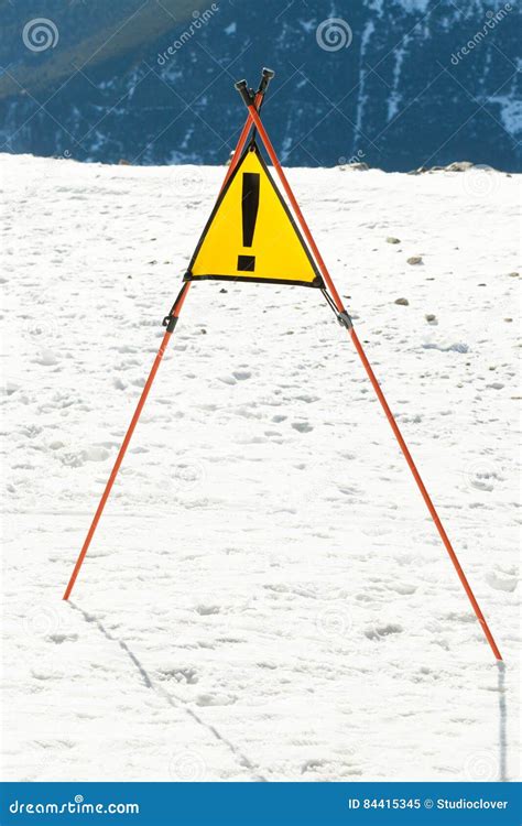 Warning Sign At A Slope Of A Ski Resort Stock Image Image Of Caution