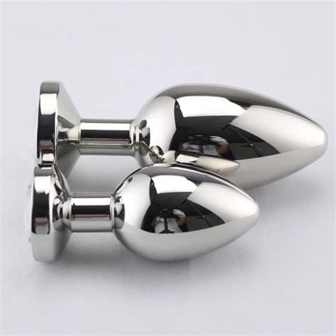Stainless Steel Butt Plug Heavy Small Large Silver White Gem Anal Sex