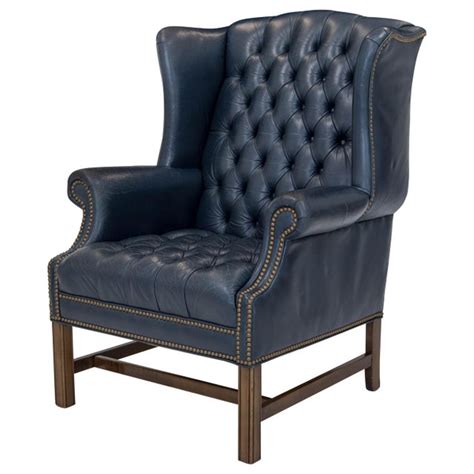 Oxblood leather chesterfield sofa eclectic industrial vibe. Navy Leather Chesterfield Wingback Chair | Chairish