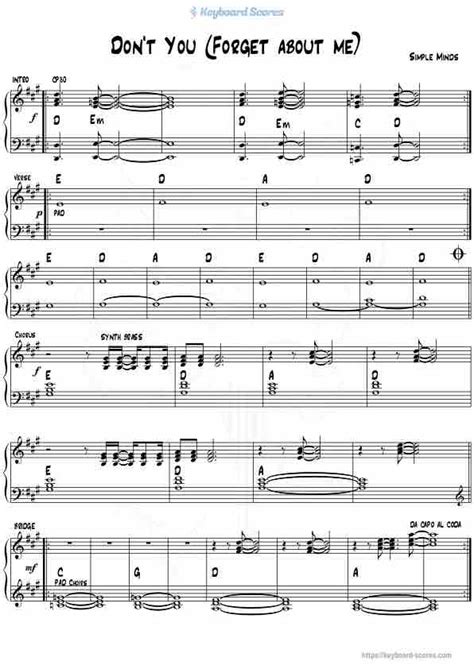 Dont You Forget About Me Simple Minds Score For Piano Music Sheet