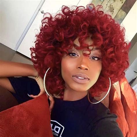 Buy Kinky Curly Red Wig Afro Kinky Wigs For Women Curly Bob Wig With Bangs Synthetic Natural