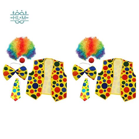 10 Pack Clown Costume Set Clown Wig Nose Vest For Cheer Halloween