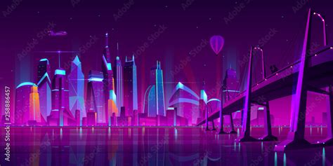 Modern City Cartoon Vector Night Landscape Urban Cityscape Background