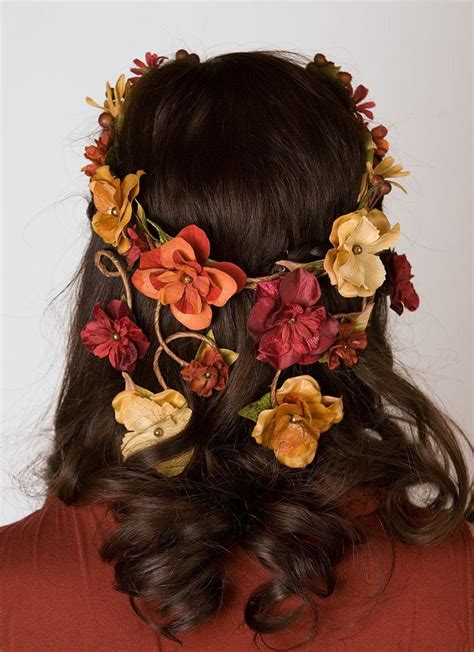 Bohemian Flower Crown Cascading Veil Of Fall Colored Flowers