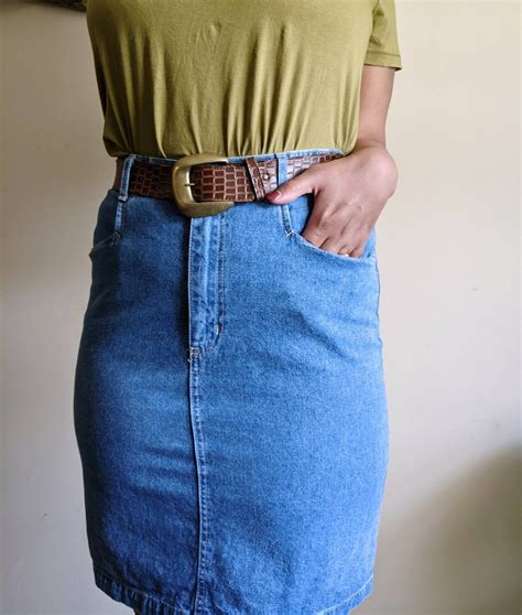 High Waisted Jean Skirt And Belt By Denim And Co Etsy