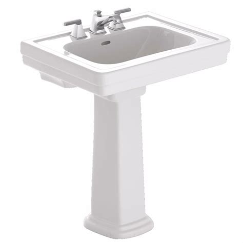 Brushed nickel finish hardware adds a glossy accent to the cabinet door and two drawers, which provide storage space for all your everyday bath items. TOTO Promenade 28 in. Pedestal Combo Bathroom Sink with 4 ...
