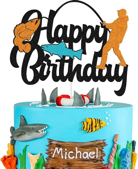 Fish Cake Topper Happy Birthday Sign Cake Decorations For
