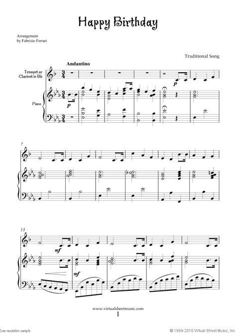 Happy birthday piano notes happy birthday is a great piece to learn to play on the piano because you can have lots of fun playing it at various different. Free Happy Birthday sheet music for trumpet or clarinet ...