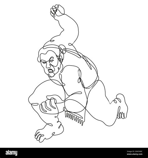 Sumo Wrestler Or Rikishi Fighting Stance Front View Continuous Line