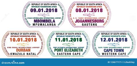 O Grupo De Passaporte Estilizado Carimba Para O Sul Principal Aeroportos Africanos Ilustração