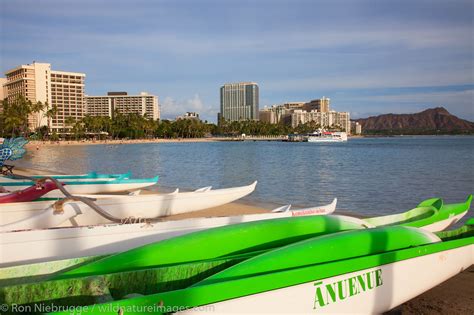 Kayaks Along Waikiki Honolulu Hawaii Photos By Ron Niebrugge