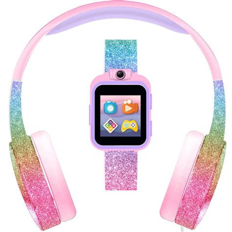 Playzoom 2 Girls Headphones And Smartwatch Set Rainbow Glitter
