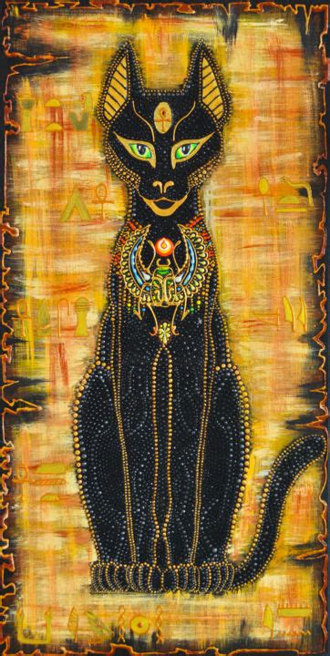 Egyptian Cat Goddess Bastet Dot Painting Painting By Olesea Arts Artmajeur