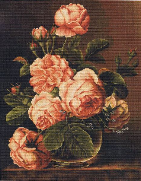 Vase Of Peach Roses Cross Stitch Kit By Luca S