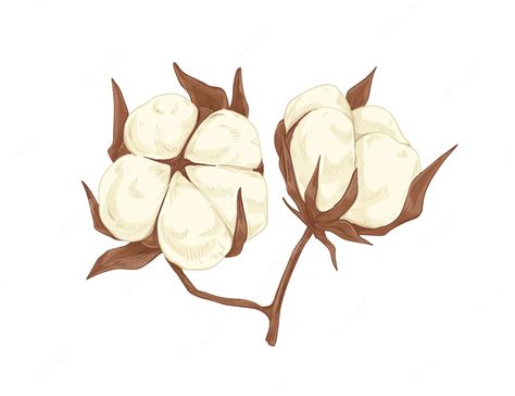 Premium Vector Fluffy Soft Cotton Flower Bolls Blossomed Coton Buds