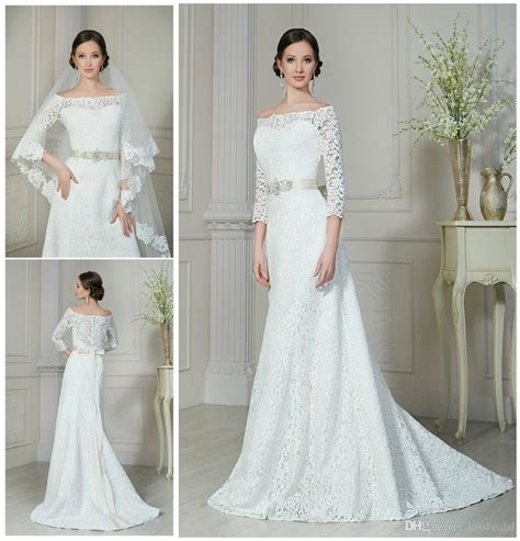 Discount Modest 2015 Lace A Line Wedding Dresses Illusion