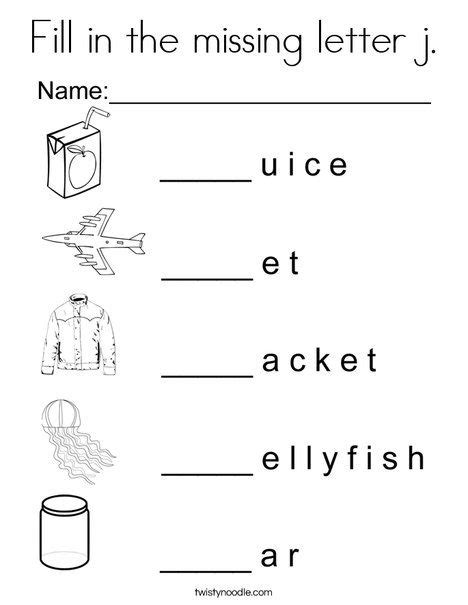 Fill In The Missing Letter J Coloring Page Letter J Preschool