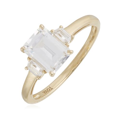 Outlet Diamonique By Tova 18ct Tw Emerald Cut Ring 9ct Gold Qvc Uk