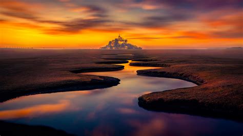 Mont Saint Michel Sunset France 4k Wallpapers Hd Wallpapers Id 28256