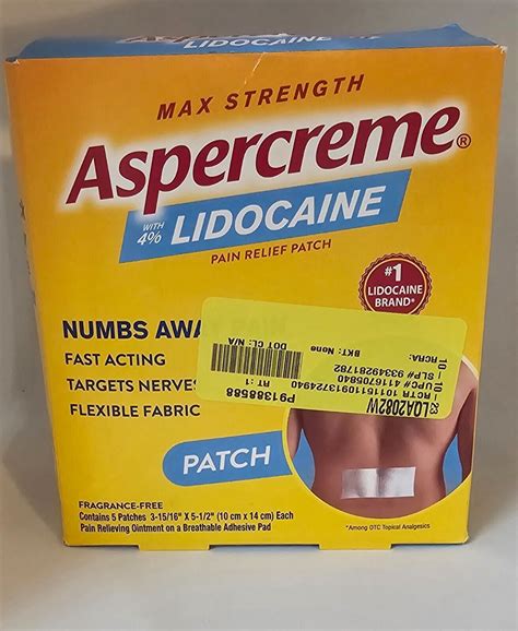 Aspercreme Lidocaine Pain Relief Patch Max Strength 5 Patches Free