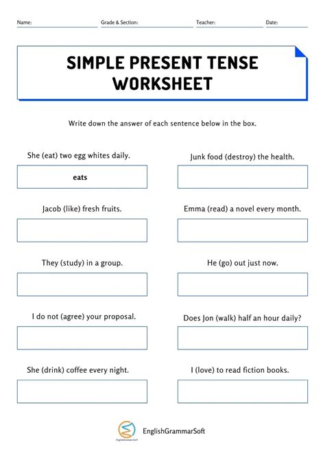 Worksheet Of Verbs Simple Present Tense Verbs Grammar English