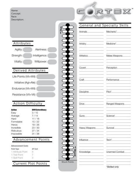 Cortex System Rpg Prerelease Edition Rpg Sheets