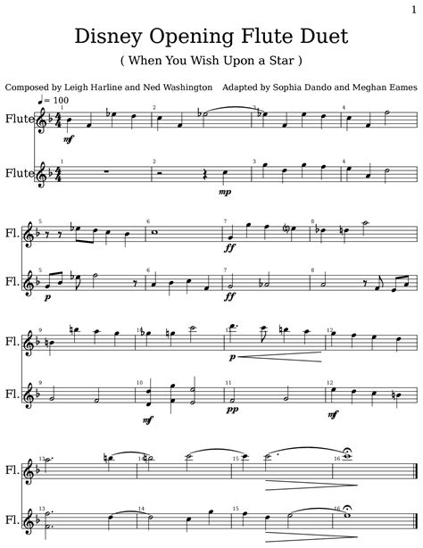 Disney Opening Flute Duet Sheet Music For Flute