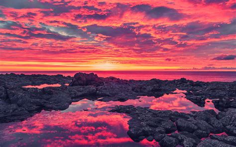 Pink Ocean Sunset Hd Wallpaper Background Image