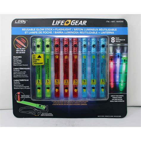 Life Gear Led Reusable Glow Stick Flashlight Assorted 8 Pack