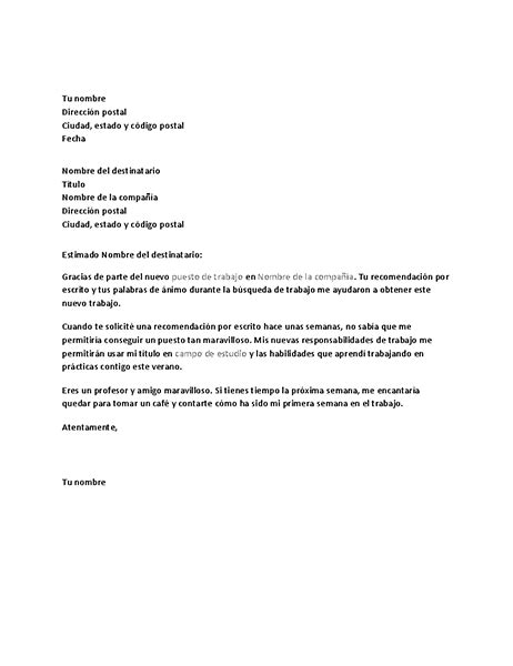 Carta De Agradecimiento Por Una Referencia De Trabajo Satisfactoria De