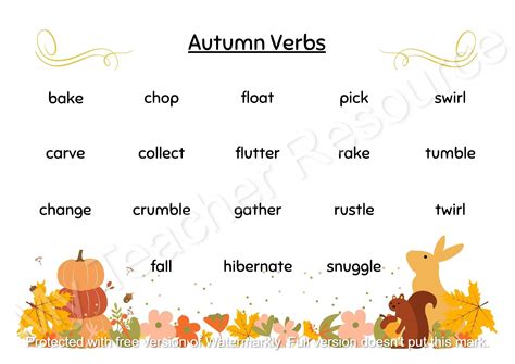Autumn Word Mats Autumn Adjectives Nouns And Verbs Printable Pdf