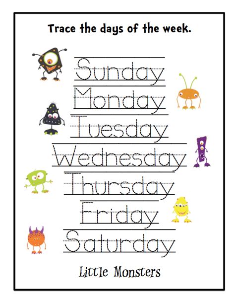 Days Of The Week Worksheets Tracing And Writing Prebabe Writing Images And Photos Finder