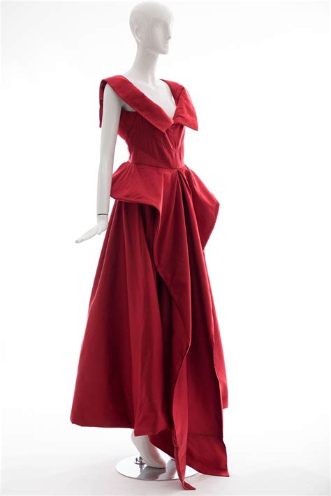 Christian Dior New York Demi Couture Silk Scarlet Evening Dress Circa