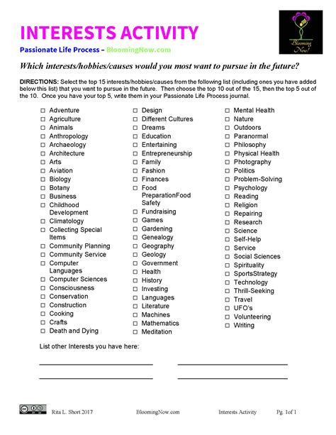 PLP Step #3: Select Your Interests and Hobbies - BloomingNow!