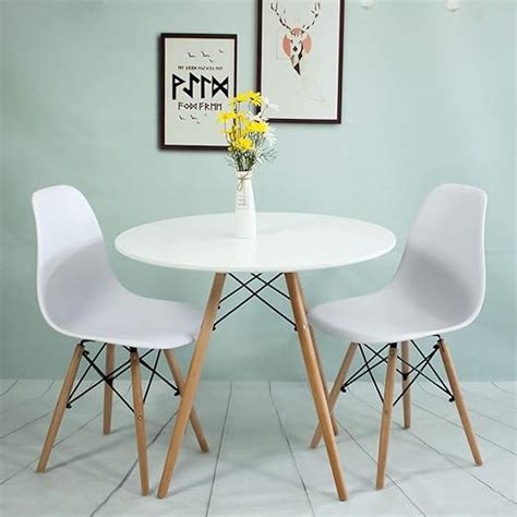 Dining Table And 2 Chairswhite Soild Wooden Round Table 80cm Dining