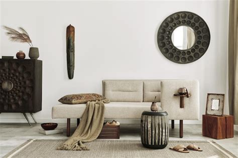 Premium Photo Modern Ethnic Living Room Interior With Design Chaise