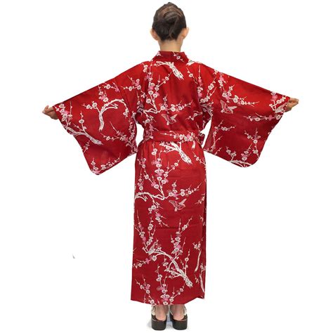 Womens Easy Yukata Japanese Plum Red Maruhisa Kyoto