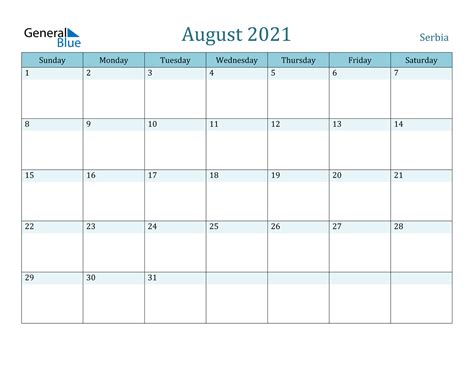 Calendar 2021 calendar 2022 monthly calendar pdf calendar add events calendar creator adv. August 2021 Calendar - Serbia
