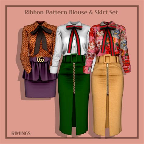 Rimings Ribbon Pattern Blouse And Skirt Set Rimings On Patreon Sims 4