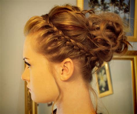 Braided Bangs Braids Curly Messy Bun Long Hair Updo Long Hair Updo