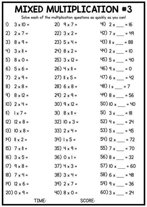 Math Mixed Multiplication Worksheets