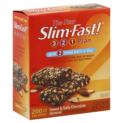 Slim Fast 3 2 1 Plan Meal Bars Sweet Salty Chocolate Almond 5 158