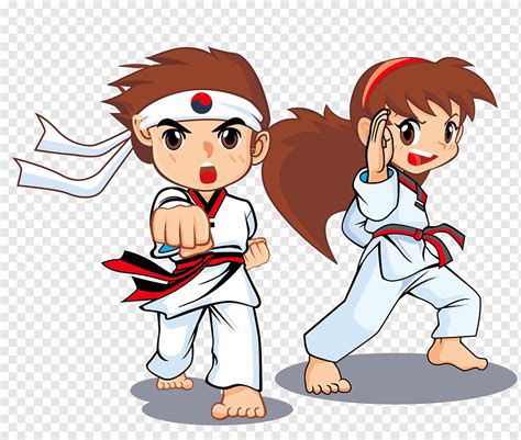 Boy And Girl Doing Karate Cartoon Illustration Taekwondo Martial Arts