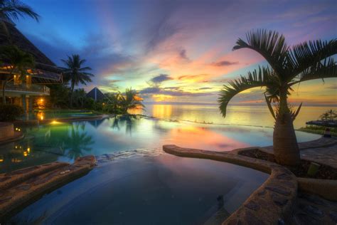 Tropical Resort At Sunset Hd Wallpaper Background Image 2048x1365