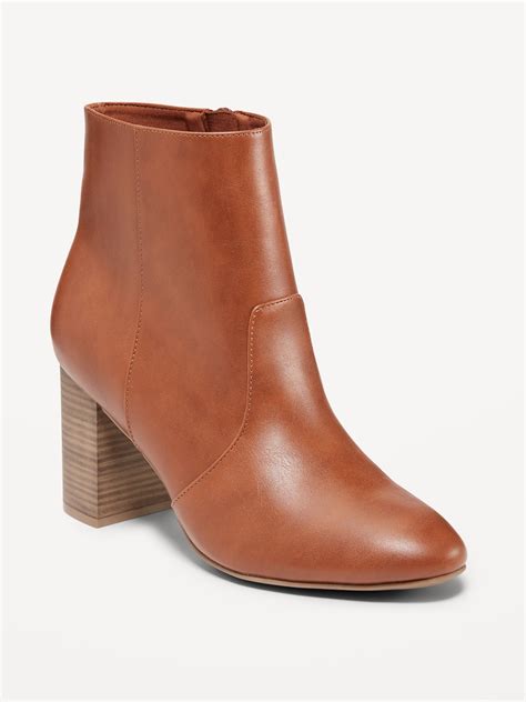 Faux Leather Block Heel Ankle Boots Old Navy
