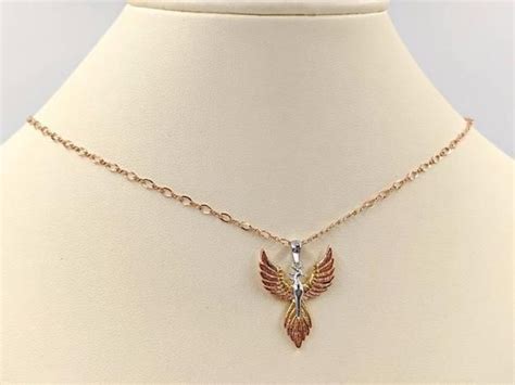 Tri Tone Phoenix Rising Necklace 925 Gold And Rose Gold Etsy Bird